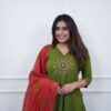 MULCOTTON GREEN ANARKALI 3 PIECE SUIT