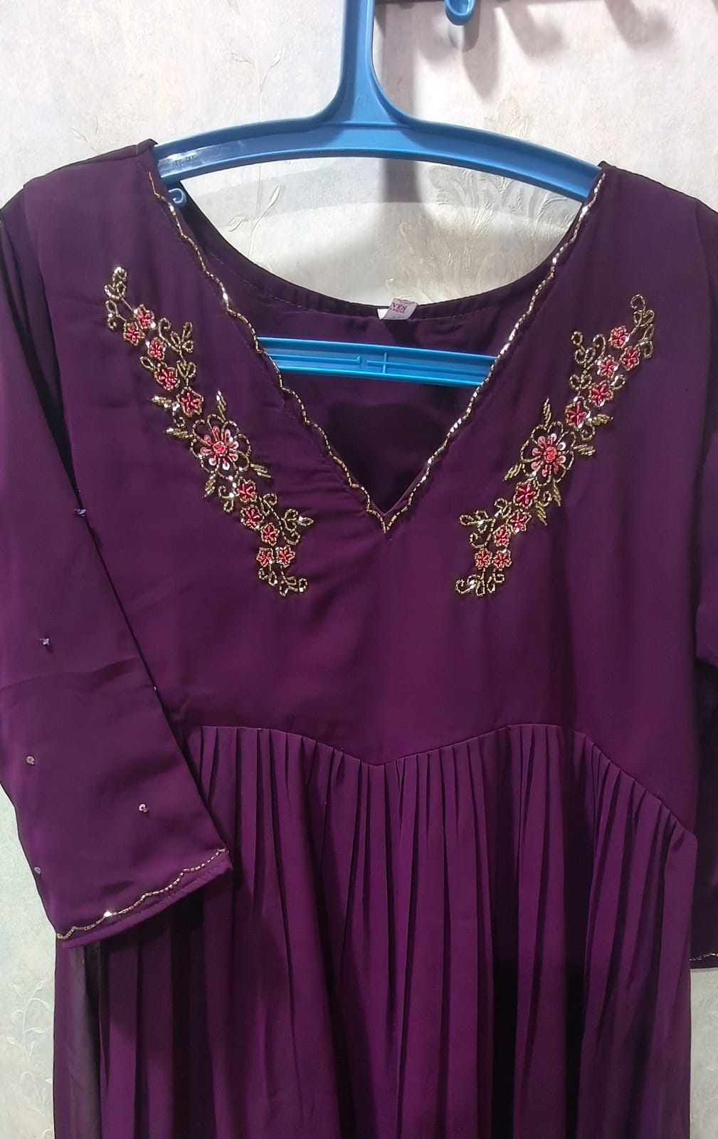 WINE COLOUR GEORGETTE FROCK - Image 3