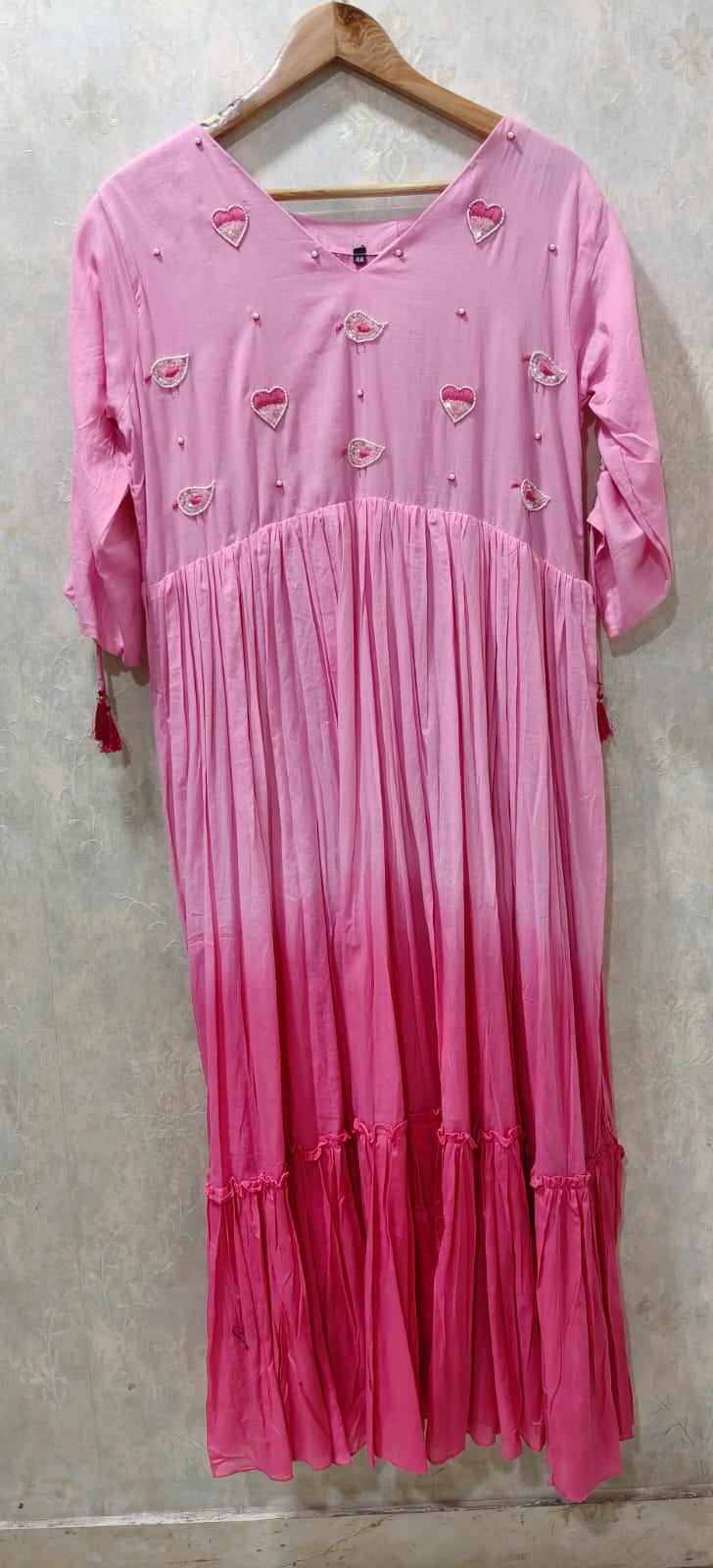 PINK DUAL SHADE MULCOTTON LONG FROCK