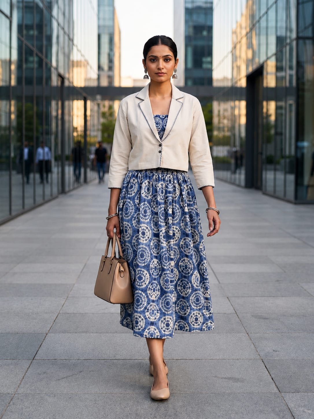 KHADI COTTON BLUE FROCK WITH COAT