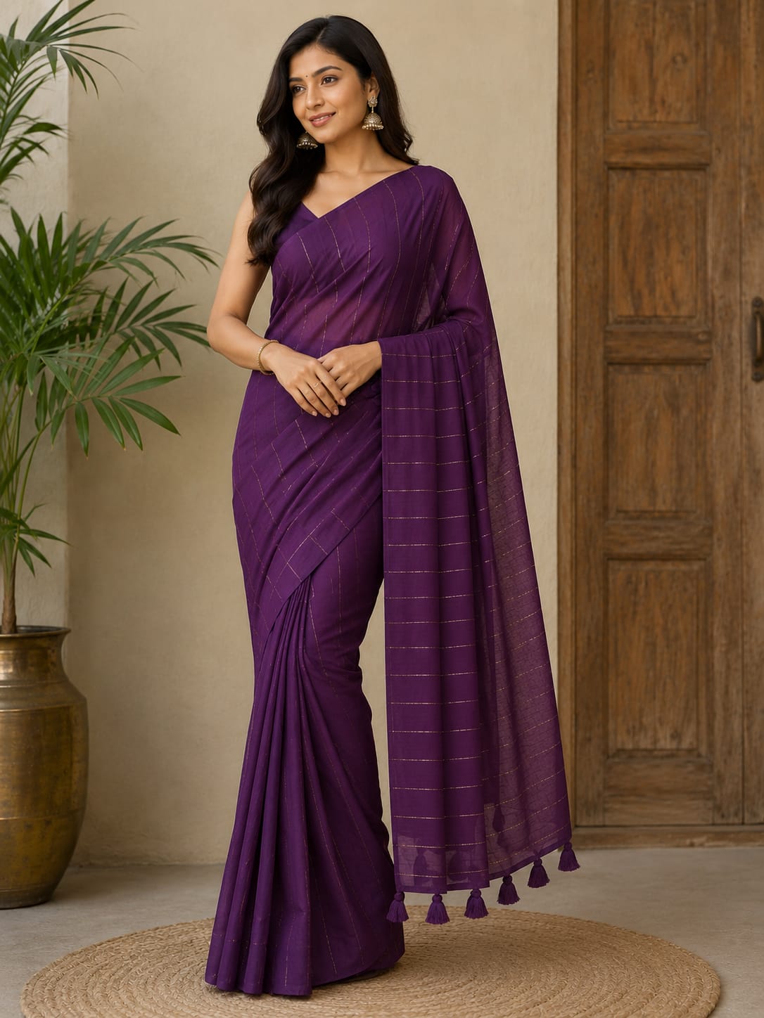 WINE COLOUR MULCOTTON SAREE