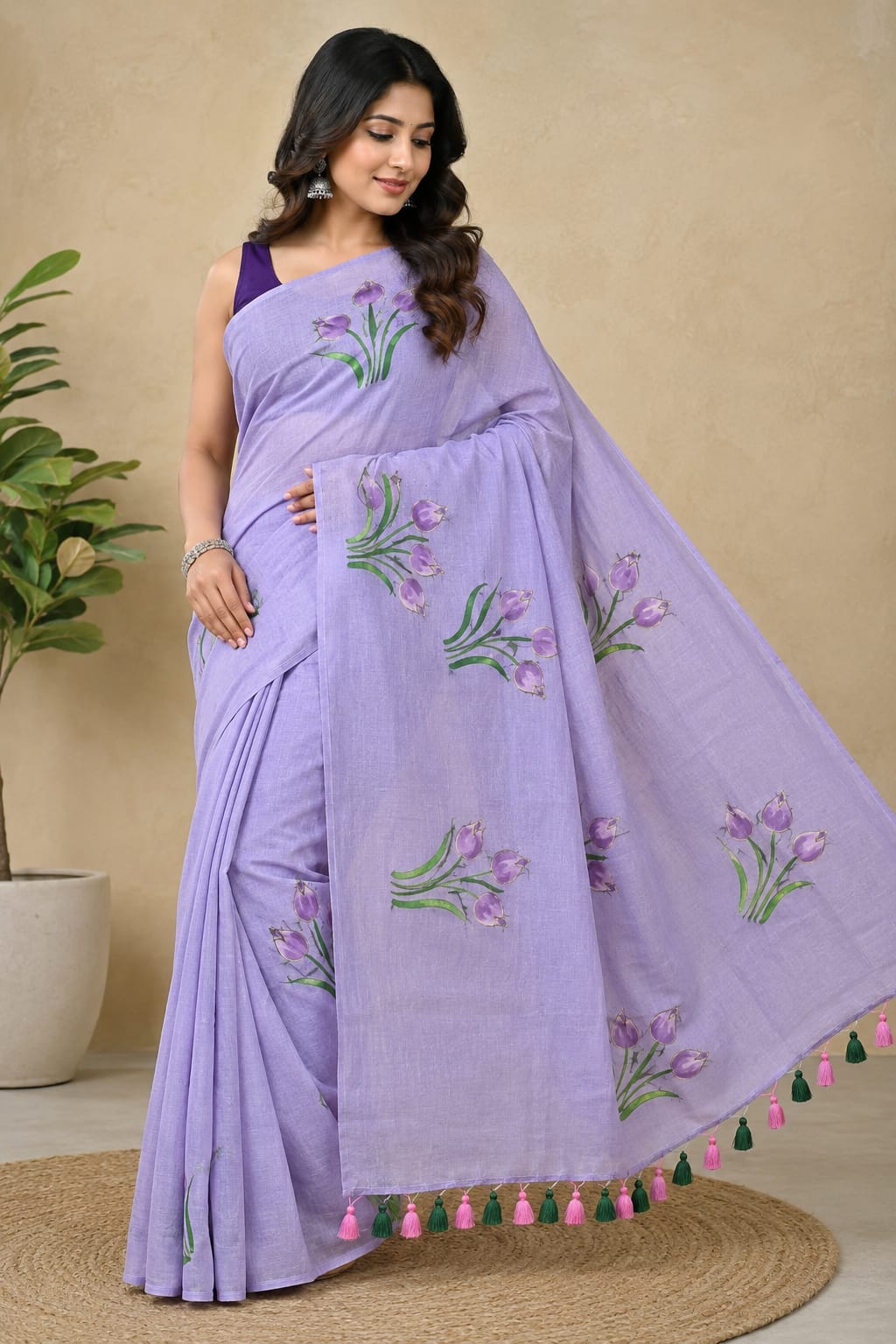 LAVENDER COLOUR MULCOTTON SAREE