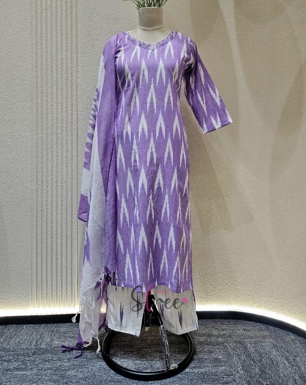 LAVENDER COLOUR IKKAT 3 PIECE SUIT