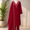 RED COLOUR VICHITRA SILK 3 PIECE SUIT