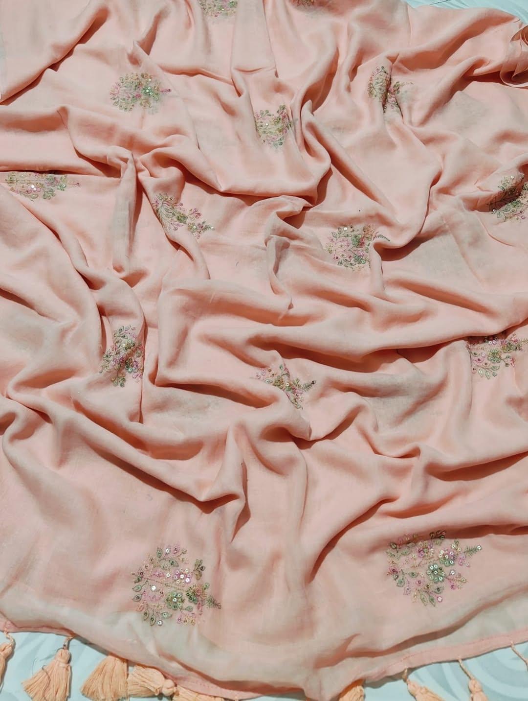 PEACH COLOUR MUL COTTON SAREE