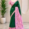 DARK GREEN SEMI CHINNON SAREE