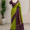 PARROT GREEN SEMI CHINNON SAREE