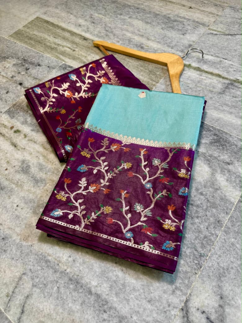 BLUE COLOUR SEMI CHINNON SAREE