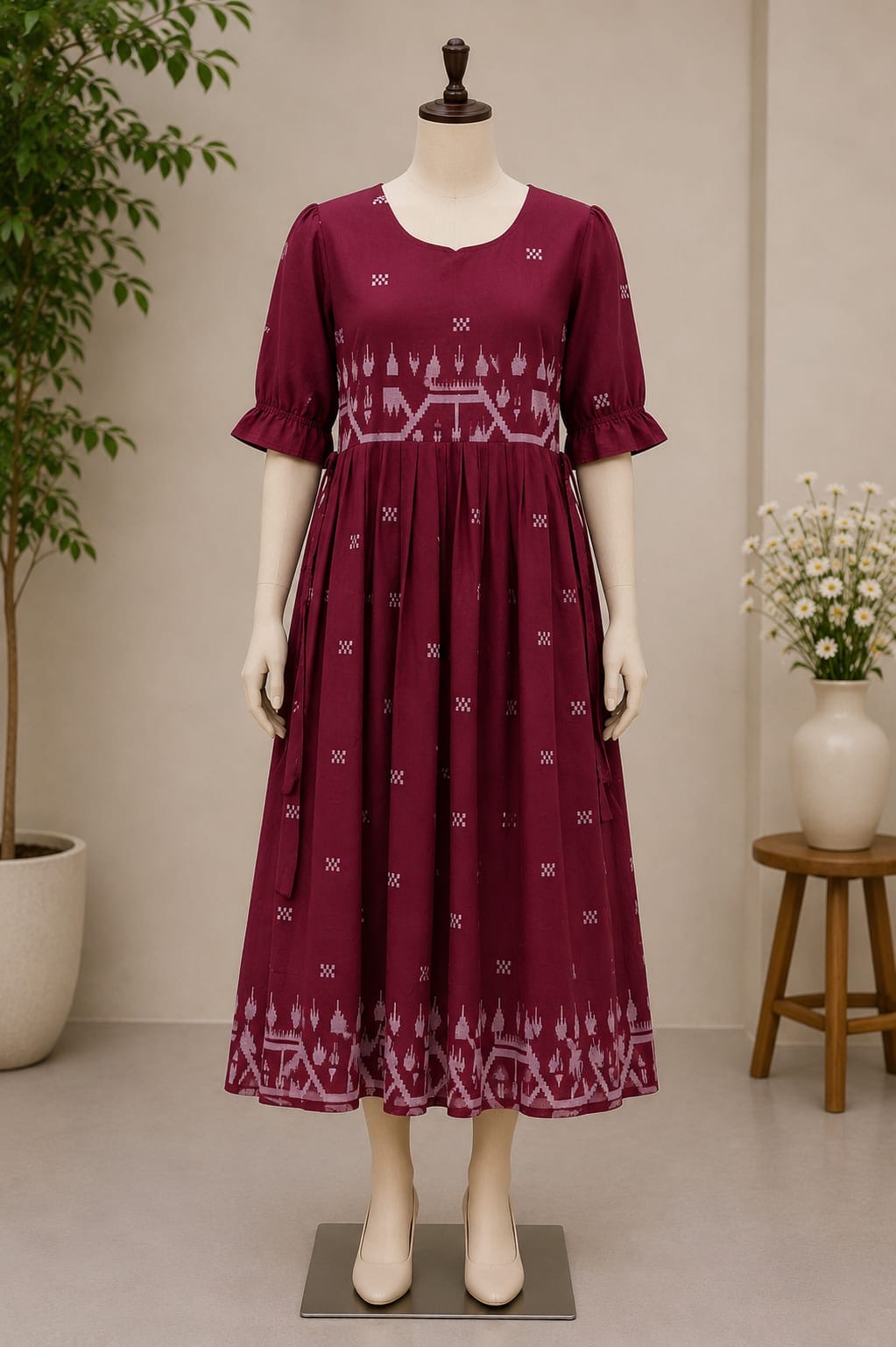 MAROON JHAMDHANI FROCK