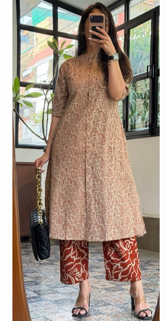 MULCOTTON 2 PIECE KURTA SET MAROON COLOUR
